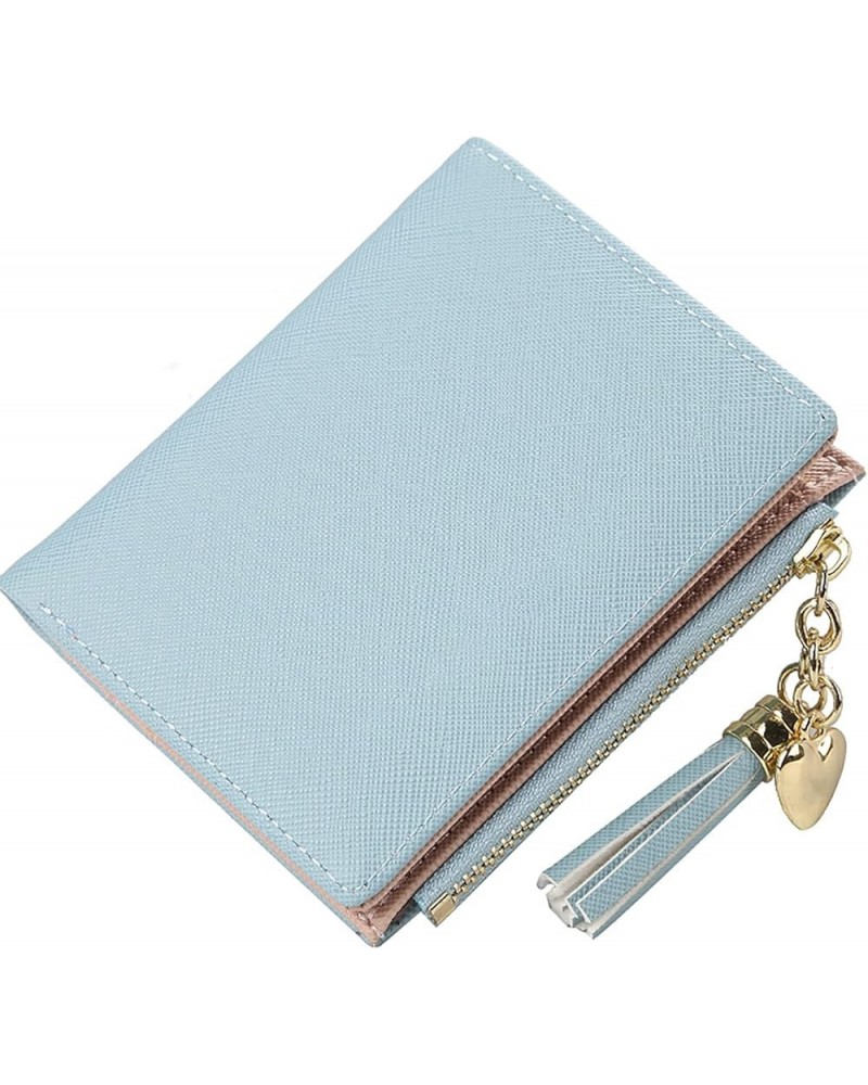 Leather Women's Wallets with RFID Blocking,Short Zipper Cross Pattern Coin Purse Creative Tassel Wallet Blue One Size $21.82 ...