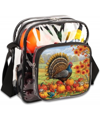 Autumn Pumpkin Sunflowers Stadium-Approved Clear Crossbody Bag with Colorful Print Design Autumn Turkey Pumpkin $14.57 Crossb...