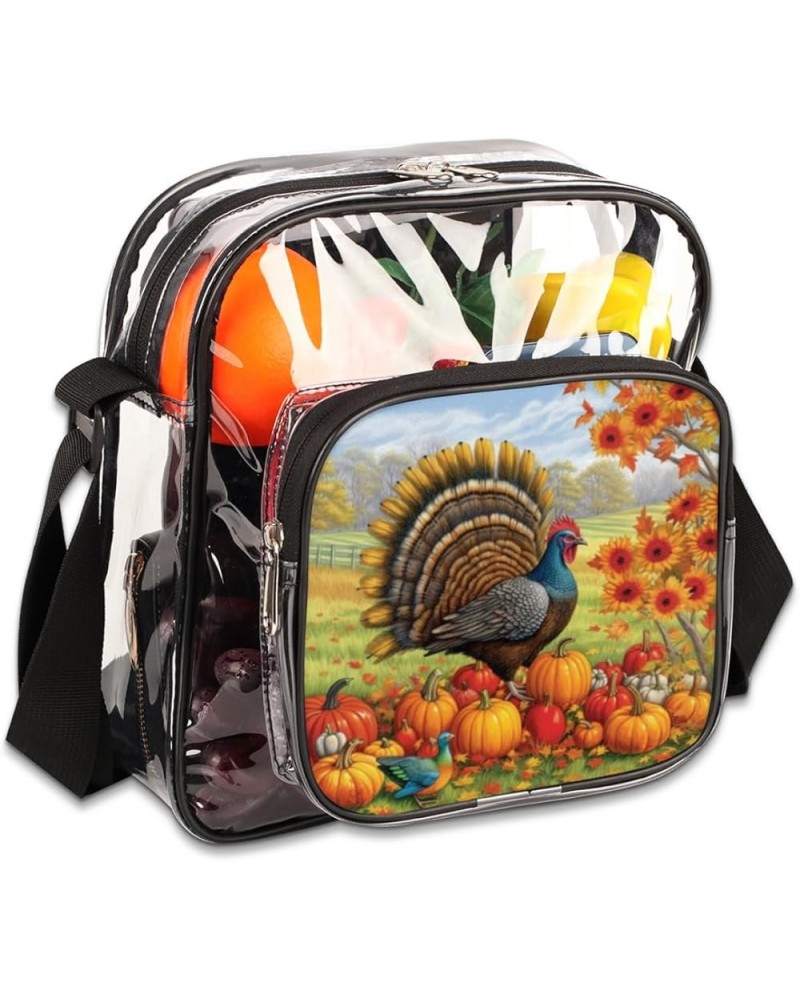 Autumn Pumpkin Sunflowers Stadium-Approved Clear Crossbody Bag with Colorful Print Design Autumn Turkey Pumpkin $14.57 Crossb...