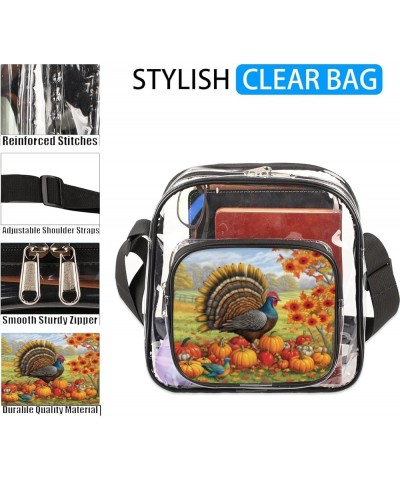 Autumn Pumpkin Sunflowers Stadium-Approved Clear Crossbody Bag with Colorful Print Design Autumn Turkey Pumpkin $14.57 Crossb...