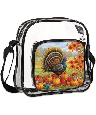 Autumn Pumpkin Sunflowers Stadium-Approved Clear Crossbody Bag with Colorful Print Design Autumn Turkey Pumpkin $14.57 Crossb...