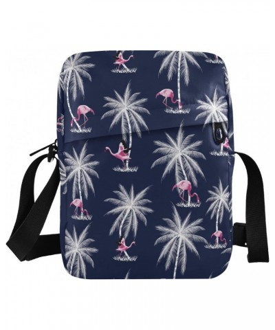 Small Shoulder Coconut Trees Flamingo Messenger Bags Women and Men Mini Adjustable Crossbody Handbag, Travel Portable Purse P...