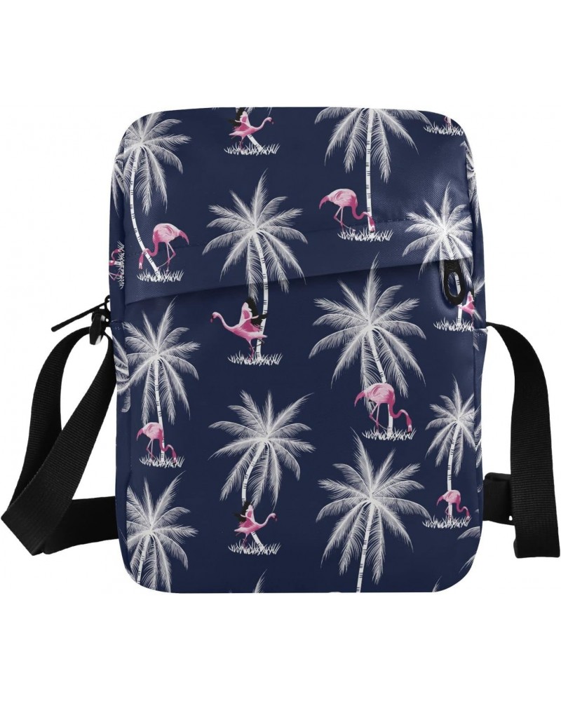 Small Shoulder Coconut Trees Flamingo Messenger Bags Women and Men Mini Adjustable Crossbody Handbag, Travel Portable Purse P...