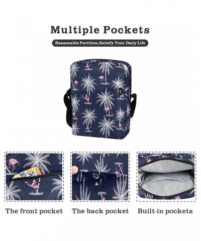 Small Shoulder Coconut Trees Flamingo Messenger Bags Women and Men Mini Adjustable Crossbody Handbag, Travel Portable Purse P...