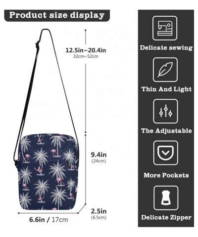 Small Shoulder Coconut Trees Flamingo Messenger Bags Women and Men Mini Adjustable Crossbody Handbag, Travel Portable Purse P...