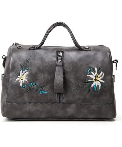 Women's Vintage Embroidery PU Handbag Top Handle Cross-body Bags Grey $15.00 Handbags