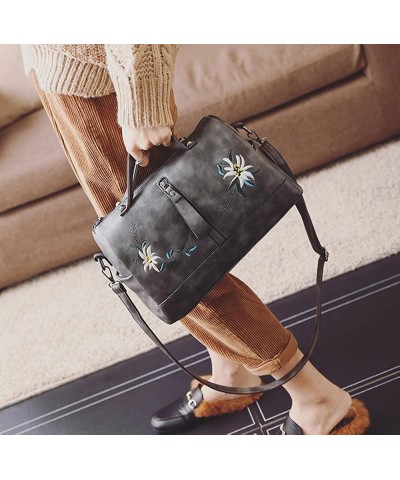 Women's Vintage Embroidery PU Handbag Top Handle Cross-body Bags Grey $15.00 Handbags