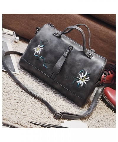 Women's Vintage Embroidery PU Handbag Top Handle Cross-body Bags Grey $15.00 Handbags