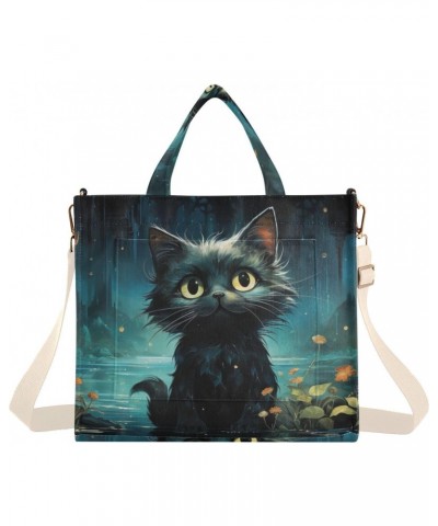 Cute Black Cat Corduroy Women Tote Bag, Handbag Purse with Detachable Strap Small Size $12.09 Crossbody Bags