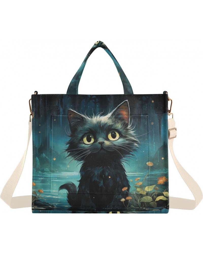 Cute Black Cat Corduroy Women Tote Bag, Handbag Purse with Detachable Strap Small Size $12.09 Crossbody Bags