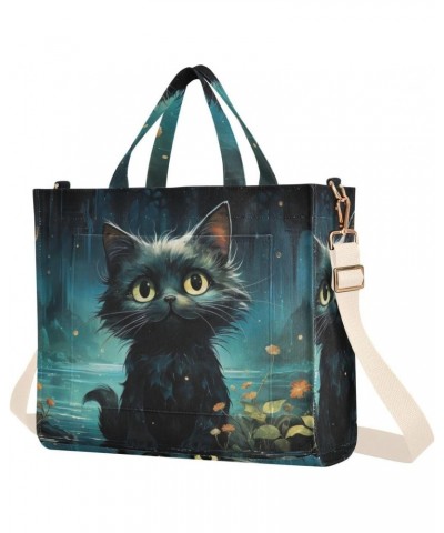 Cute Black Cat Corduroy Women Tote Bag, Handbag Purse with Detachable Strap Small Size $12.09 Crossbody Bags