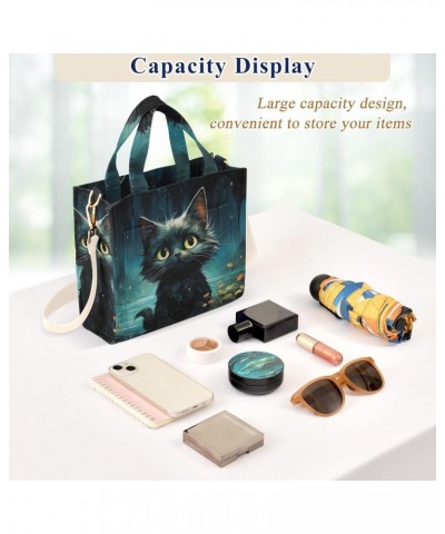 Cute Black Cat Corduroy Women Tote Bag, Handbag Purse with Detachable Strap Small Size $12.09 Crossbody Bags