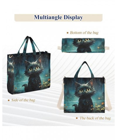 Cute Black Cat Corduroy Women Tote Bag, Handbag Purse with Detachable Strap Small Size $12.09 Crossbody Bags