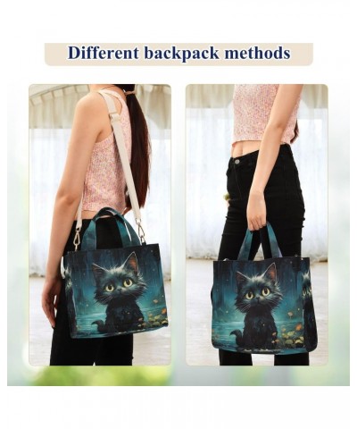 Cute Black Cat Corduroy Women Tote Bag, Handbag Purse with Detachable Strap Small Size $12.09 Crossbody Bags