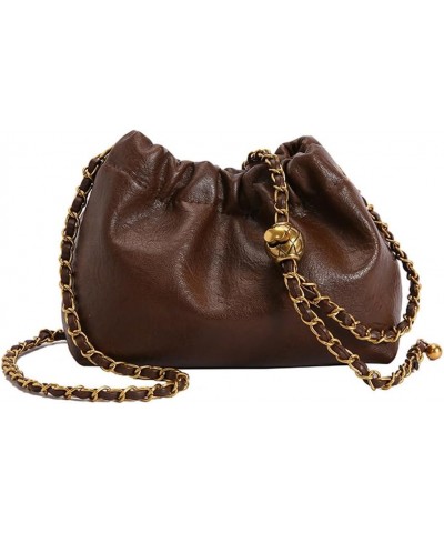 Womens Leather Chain Hobo Bag Tote Shoulder Handbag Crossbody Bags Trendy Drawstring Small Bag Dating Tote Purse Coffee $12.4...