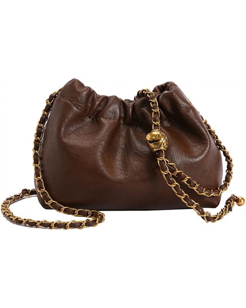 Womens Leather Chain Hobo Bag Tote Shoulder Handbag Crossbody Bags Trendy Drawstring Small Bag Dating Tote Purse Coffee $12.4...