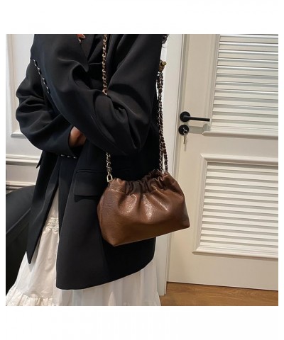 Womens Leather Chain Hobo Bag Tote Shoulder Handbag Crossbody Bags Trendy Drawstring Small Bag Dating Tote Purse Coffee $12.4...