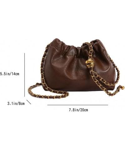 Womens Leather Chain Hobo Bag Tote Shoulder Handbag Crossbody Bags Trendy Drawstring Small Bag Dating Tote Purse Coffee $12.4...