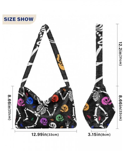 Dancing Skeletons Skulls Furry Tote Bag for Women Crossbody Bag Shoulder Handbags Hobo Tote Handbag with Zipper for Men $12.1...