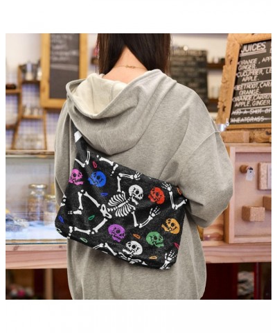 Dancing Skeletons Skulls Furry Tote Bag for Women Crossbody Bag Shoulder Handbags Hobo Tote Handbag with Zipper for Men $12.1...