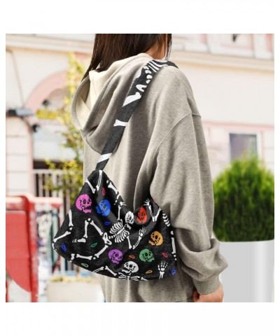 Dancing Skeletons Skulls Furry Tote Bag for Women Crossbody Bag Shoulder Handbags Hobo Tote Handbag with Zipper for Men $12.1...