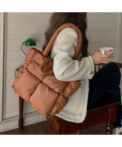 Women Large Quilted Puffer Tote Bag-Soft Padded Down Winter Handbag Puffer Shoulder Bag Pillow Shopper Bag (Color : Orange) S...