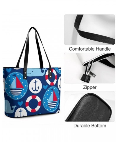 Womens Handbag Ships And Whales Pattern Leather Tote Bag Top Handle Satchel Bags For Lady $15.75 Totes