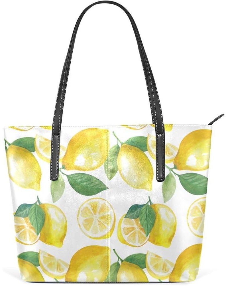 Handbags for Women Tote Bags with 11.08"(L) x 3.54"(W) x 11.02"(W) - Pink Flamingo Palm Leaves Cute Lemon $19.34 Totes