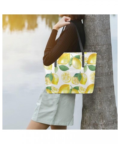 Handbags for Women Tote Bags with 11.08"(L) x 3.54"(W) x 11.02"(W) - Pink Flamingo Palm Leaves Cute Lemon $19.34 Totes