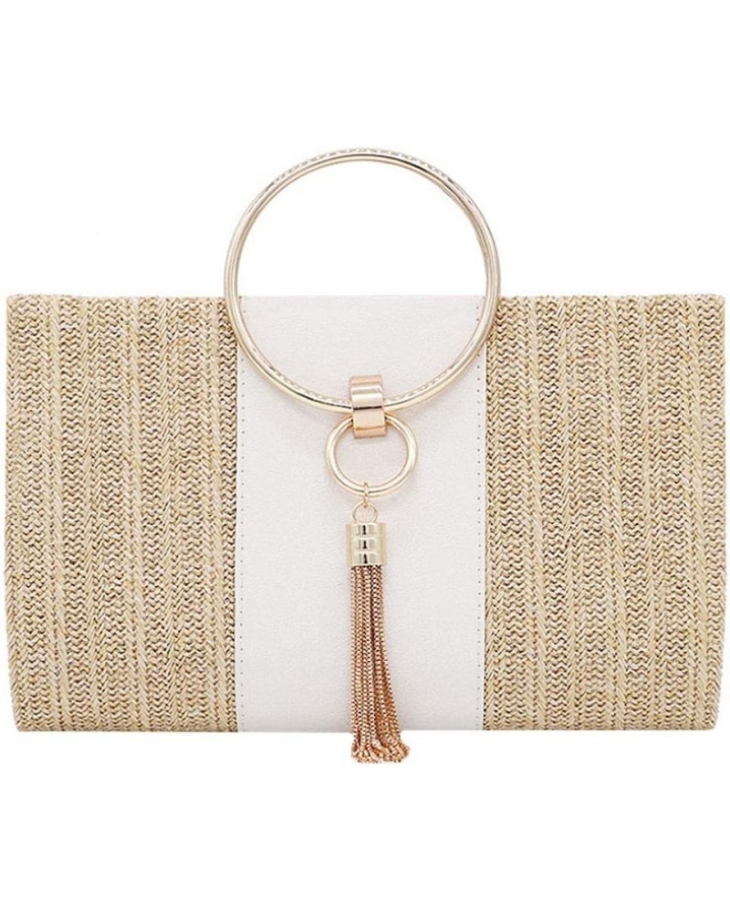 Womens Vintage Clutch Bag Fashion Crochet Fabric Wrist Evening Cross Body Handbag Purse with Tassel Decor Beige $19.19 Evenin...