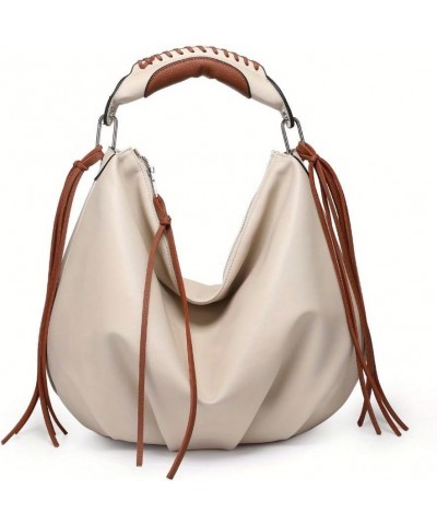 Women hobo Bag Shoulder Purse Contrast Woven Handle Beige $20.64 Hobo Bags