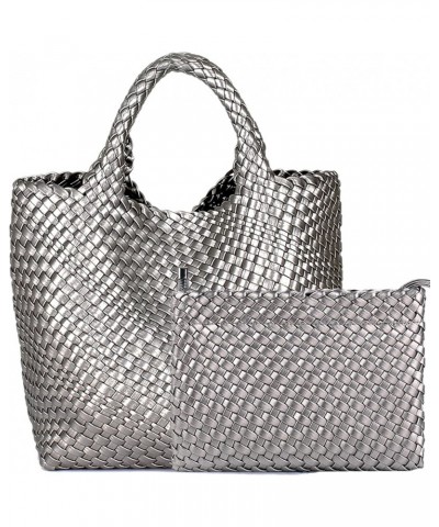 Fashion Woven Bag Shopper Bag Travel Handbags and Purses Women Tote Bag Large Capacity Shoulder Bags Gun Silver $35.25 Totes