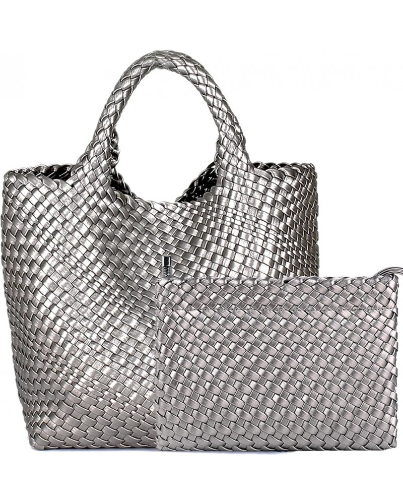 Fashion Woven Bag Shopper Bag Travel Handbags and Purses Women Tote Bag Large Capacity Shoulder Bags Gun Silver $35.25 Totes