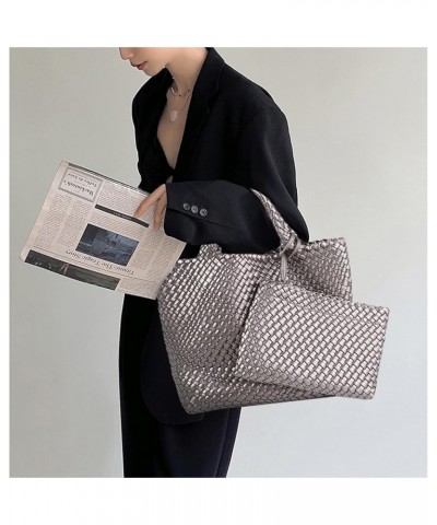 Fashion Woven Bag Shopper Bag Travel Handbags and Purses Women Tote Bag Large Capacity Shoulder Bags Gun Silver $35.25 Totes