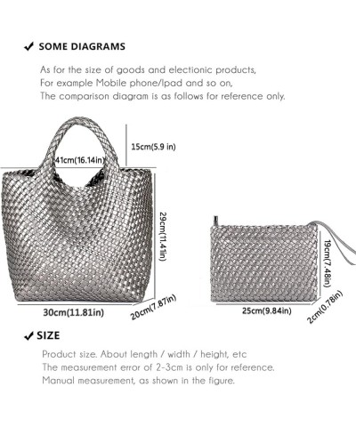 Fashion Woven Bag Shopper Bag Travel Handbags and Purses Women Tote Bag Large Capacity Shoulder Bags Gun Silver $35.25 Totes