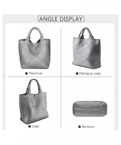 Fashion Woven Bag Shopper Bag Travel Handbags and Purses Women Tote Bag Large Capacity Shoulder Bags Gun Silver $35.25 Totes