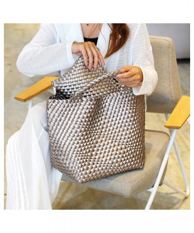 Fashion Woven Bag Shopper Bag Travel Handbags and Purses Women Tote Bag Large Capacity Shoulder Bags Gun Silver $35.25 Totes