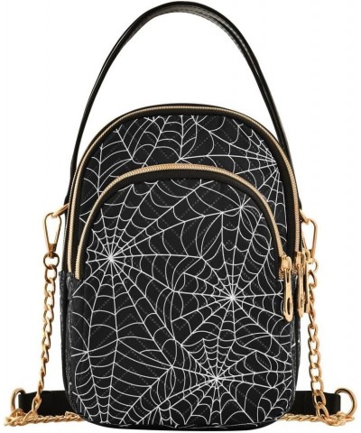 Gray Spider Web Halloween Crossbody Bag Small Shoulder Handbags Leather Purse for Women $14.81 Crossbody Bags