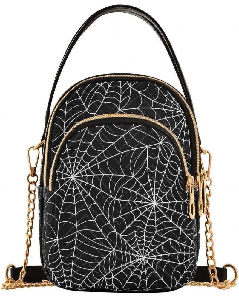 Gray Spider Web Halloween Crossbody Bag Small Shoulder Handbags Leather Purse for Women $14.81 Crossbody Bags