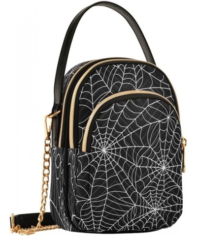 Gray Spider Web Halloween Crossbody Bag Small Shoulder Handbags Leather Purse for Women $14.81 Crossbody Bags