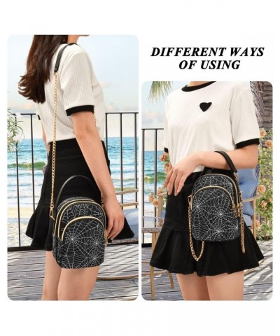 Gray Spider Web Halloween Crossbody Bag Small Shoulder Handbags Leather Purse for Women $14.81 Crossbody Bags