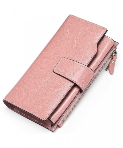 Womens Wallet Zip Around Card Holder Large Leather Phone Wristlet with RFID Blocking 1-Wax-Pink-1 $17.27 Wristlets