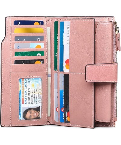 Womens Wallet Zip Around Card Holder Large Leather Phone Wristlet with RFID Blocking 1-Wax-Pink-1 $17.27 Wristlets