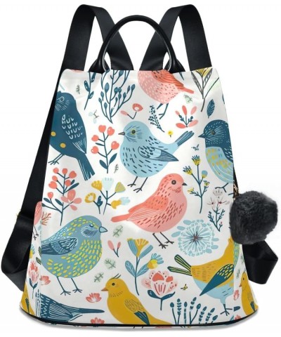 Backpack Purse for Women Cartoon Summer Dogs Flowers Anti Theft Travel Bag Fashion Pompom Backpack for Hiking Birds Floral Pa...