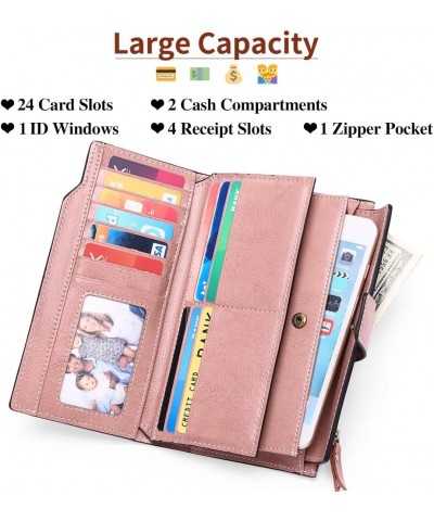 Womens Wallet Zip Around Card Holder Large Leather Phone Wristlet with RFID Blocking 1-Wax-Pink-1 $17.27 Wristlets