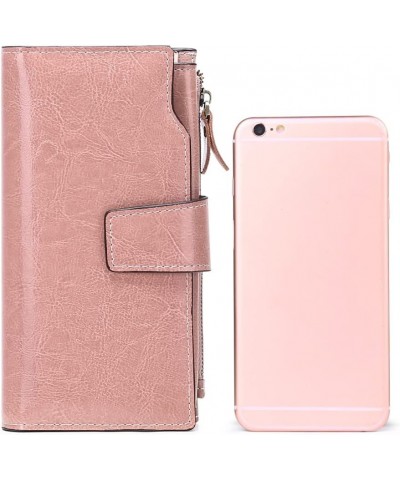 Womens Wallet Zip Around Card Holder Large Leather Phone Wristlet with RFID Blocking 1-Wax-Pink-1 $17.27 Wristlets