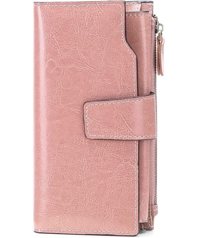 Womens Wallet Zip Around Card Holder Large Leather Phone Wristlet with RFID Blocking 1-Wax-Pink-1 $17.27 Wristlets