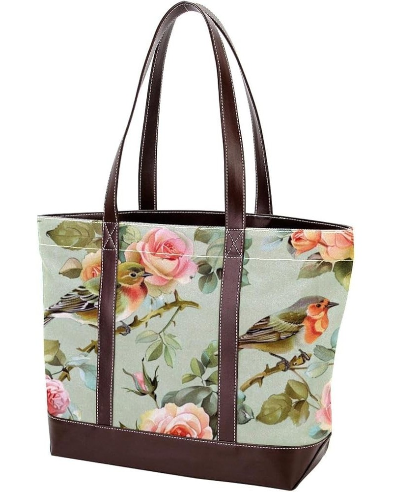 Tote Bag for Women, Large Tote Bag, Tote Bag with Zipper, Spring Pink Rose Flower Bird Vintage, Totes for Women Design 3683 $...