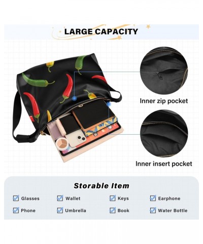 Large Crossbody Bag Red Green Yellow Chili PU Leather Shoulder Bag for Women Girls $15.51 Crossbody Bags