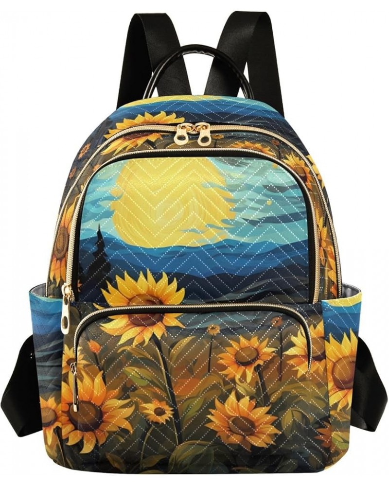 Women's Medium Fashion Backpack Van Gogh Sunflower Night Print Ladies Travel Daypack Aesthetic Shoulder Bag 10.2×5.1×12.5 IN ...